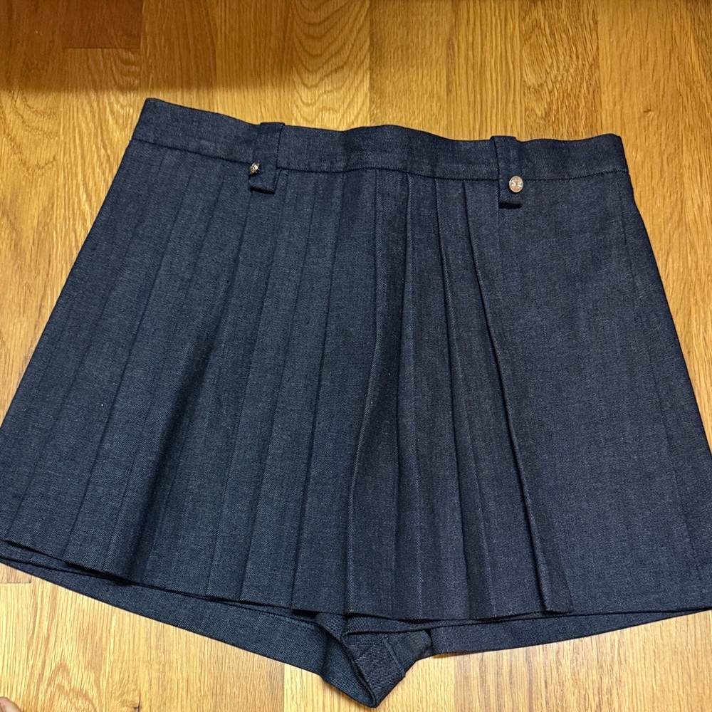Maje Dark Navy Pleated High-Waist Skort